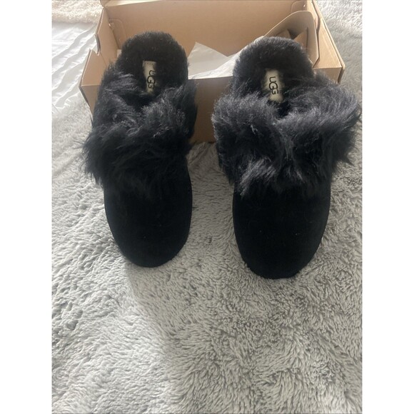 New Women's 100% UGG Scuff Sis Fluffy Fuzzy Slipper Sandals Shoes Black Size 10 - Picture 9 of 16